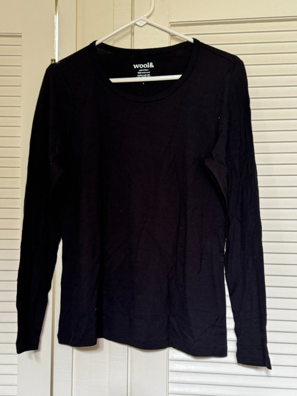 Wool& Sloan 100% Merino Wool Fitted Long Sleeve Tee Black L